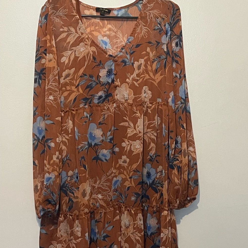 City Studio Orange Long Sleeve V-Neck Sundress